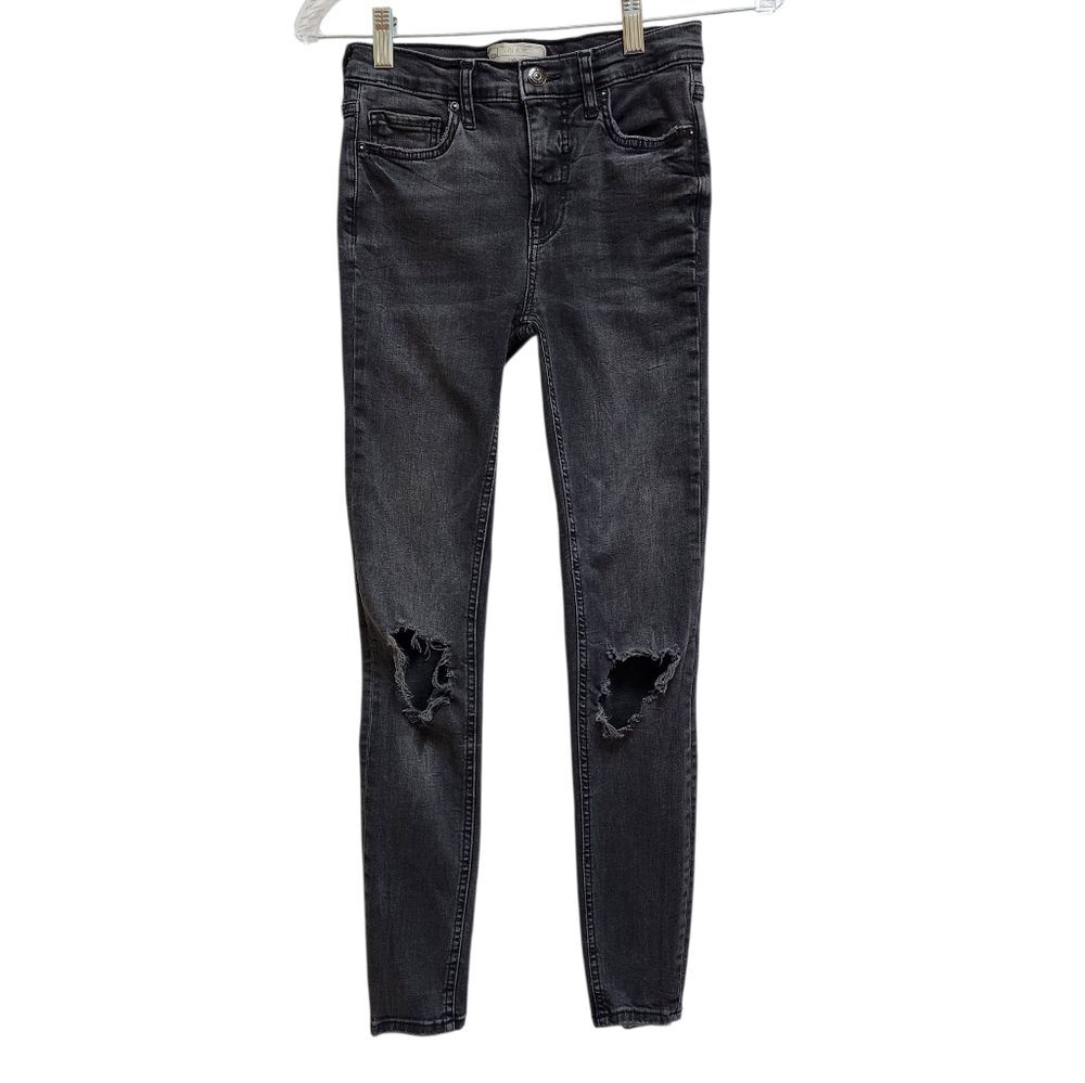 Free People Jeans Women 25 Black Stretch Denim Skinny Distressed Ripped Grunge